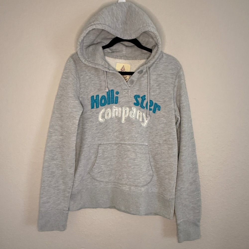 Vintage Y2K Hollister Womens XL Gray Hoodie Sweatshirt Puffy‎ Spellout Preppy